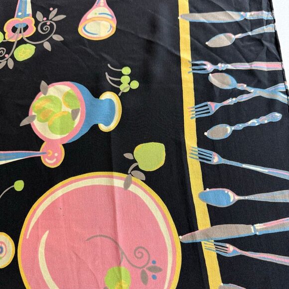 Zazou Luxe Black & Pink Dinner Party Motif Silk Scarf Size 33”X34” - Picture 3 of 12